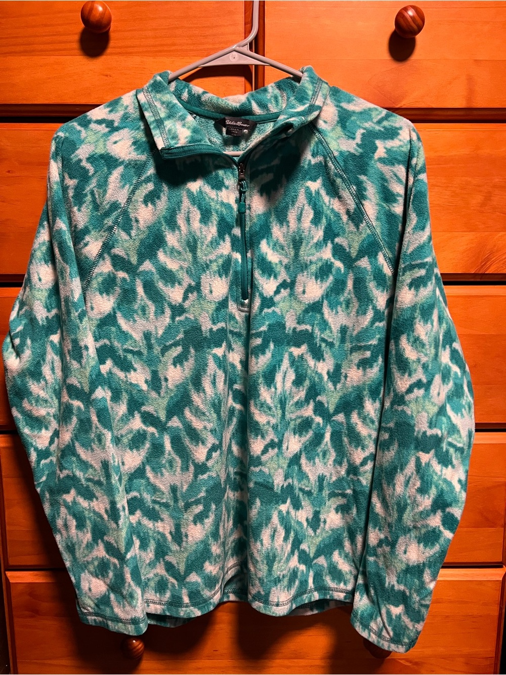 Eddie Bauer Teal and White Patterned Lightweight Fleece Jacket